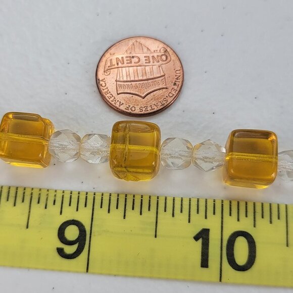 Czechoslovakia Crystal Necklace Amber And Clear Color 17 in Spring Ring Clasp - Picture 10 of 10